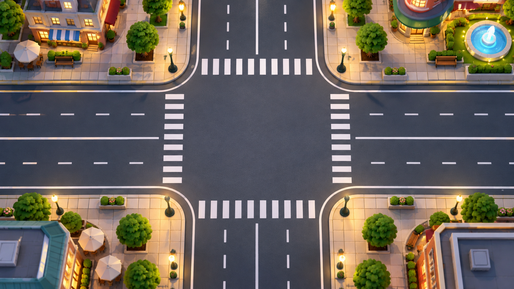 Clear miniature city intersection game board